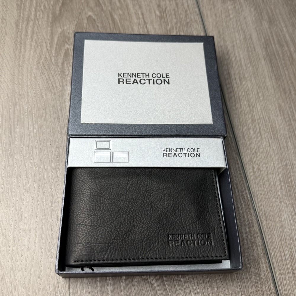 Kenneth Cole Reaction Men's Leather Bi Fold Wallet Black New